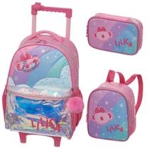 Kit Mochila Rodinha Lancheira Costas Estojo Box Elásticos Lilica Ripilica Original Super Star