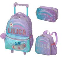 Kit Mochila Rodinha Lancheira Costas Estojo Box Elásticos Para Lápis Lilica Ripilica Original Make A Wish