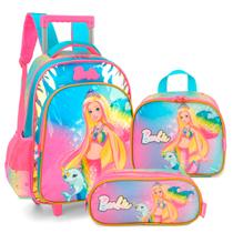 Kit Mochila Rodinha Lancheira e Estojo Barbie Holográfica