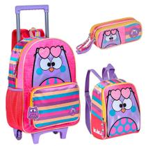 Kit Mochila Rodinha Lancheira E Estojo bubu Corujinhas Clio