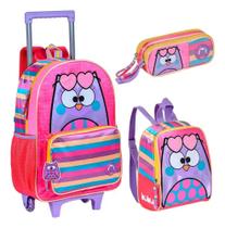Kit Mochila Rodinha+ Lancheira E Estojo Bubu Corujinhas