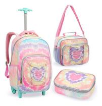 Kit Mochila Rodinha Lancheira Estojo Box Juvenil Just Tye Dye Rosa