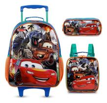 Kit Mochila Rodinha Lancheira Estojo Carros Mcqueen Disney