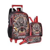 Kit mochila rodinha lancheira estojo dark spider - clio
