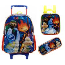 Kit Mochila Rodinha Lancheira Estojo Elementos Disney Pixar