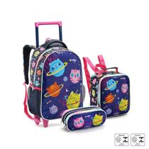 Kit Mochila Rodinha Lancheira Estojo Escolar Galaxia Bolofofo Zoop Seanite