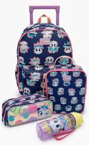 Kit mochila rodinha+lancheira+estojo+garrafa unicórnio puket