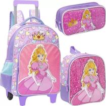 Kit Mochila Rodinha Lancheira Estojo Infantil Escolar Menina Princesa Mario Yepp