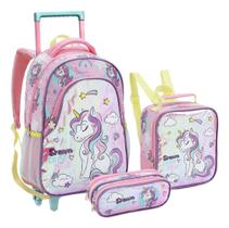 Kit Mochila Rodinha Lancheira Estojo Infantil Escolar Menina Unicornio Dream True