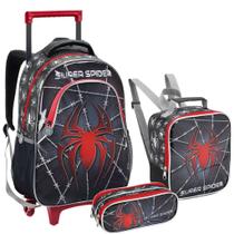 Kit Mochila Rodinha Lancheira Estojo Infantil Escolar Menino Super Spider Miles Morales