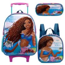 Kit Mochila Rodinha Lancheira Estojo Infantil Menina Escolar Pequena Sereia Morena Xeryus