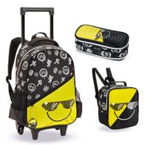 Kit Mochila Rodinha Lancheira Estojo Infantil Menino Smile Denlex Kit Mochila Rodinha Lancheira Estojo Infantil Menino Smile Denlex