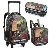 Kit Mochila Rodinha Lancheira Estojo Infantil Minecraft - Denlex