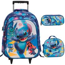 Kit Mochila Rodinha Lancheira Estojo Infantil Stitch 3D