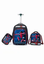 Kit Mochila Rodinha Lancheira Estojo Marvel Escolar Spider Man Infantil