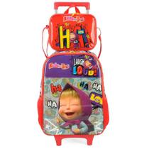 Kit mochila rodinha lancheira estojo masha vermelho - luxcel
