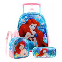 Kit mochila rodinha lancheira estojo princesa ariel -xeryus