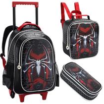 Kit Mochila Rodinha Lancheira Estojo Spider Black Masculino