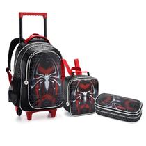 Kit Mochila Rodinha Lancheira Estojo Spider Dark Escolar