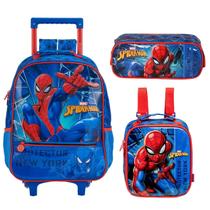 Kit mochila rodinha lancheira estojo spider man homem aranha