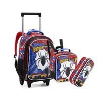 Kit Mochila Rodinha Lancheira Estojo Spider Teia De Aranha