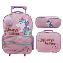 Kit Mochila Rodinha Lancheira Estojo Unicórnio Yins YS42184 Cor:Rosa Kit Mochila Rodinha Lancheira Estojo Unicórnio Yins YS42184 Cor:Rosa