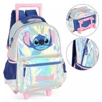Kit Mochila Rodinha + Lancheira Holográfica Stitch Prateada Brilhante Kit Mochila Rodinha + Lancheira Holográfica Stitch Prateada Brilhante