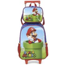 Kit Mochila Rodinha Lancheira Inantil Escolar Menino Super Mario Bros Cano Vermelho