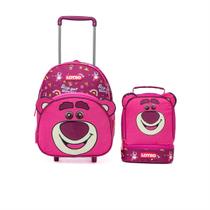 Kit Mochila Rodinha Lancheira Infantil Lotso Toy Story Escolar Passeio Disney