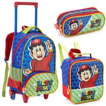 Kit Mochila Rodinha Lancheira Térmica Estojo Duplo Infantil Escolar Mario Bros Lets Play Denlex Kit Mochila Rodinha Lancheira Térmica Estojo Duplo Infantil Escolar Mario Bros Lets Play Denlex