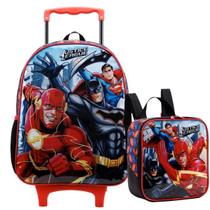 Kit Mochila Rodinha Lancheira Térmica Infantil Escolar Menino Liga Da Justiça Flash Batman Xeryus