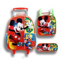 Kit Mochila Rodinha M Escolar Infantil Mickey Mouse Disney + Lancheira e Estojo
