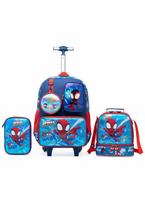 Kit Mochila Rodinha Marvel Lancheira Estojo Escolar Infantil Spider Man