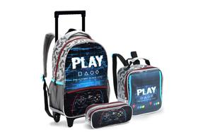 kit mochila rodinha masculina estojo + lancheira Play - SEANITE