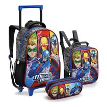 Kit Mochila Rodinha Mega Heroes Lancheira Estojo Menino Cor Preto Kit Mochila Rodinha Mega Heroes Lancheira Estojo Menino Cor Preto