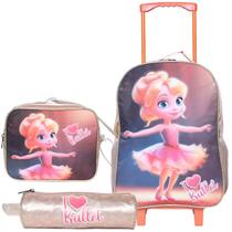 Kit Mochila Rodinha Menina Estojo Lancheira Ballet - Dourado Kit Mochila Rodinha Menina Estojo Lancheira Ballet - Dourado