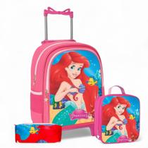 Kit Mochila Rodinha Menina Juvenil + Estojo + Lancheira Térmica Infantil