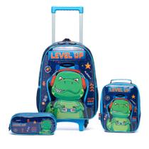 Kit Mochila Rodinha Menino Dino Gamer Juvenil Escolar Lancheira Térmica Estojo Organizador