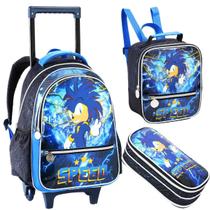 Kit Mochila Rodinha Menino Super Sonic Raio Lancheira Estojo