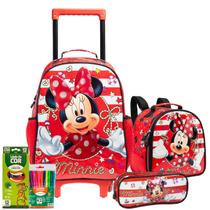 Kit Mochila Rodinha Minnie lancheira +Estojo Infantil Xeryus
