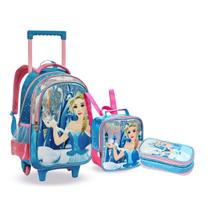 Kit Mochila Rodinha Princesa Do Gelo Neve Infantil Menina
