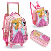 Kit Mochila Rodinha Princesa Estojo Lancheira Infantil Escolar Barbie Rapunzel Denlex Kit Mochila Rodinha Princesa Estojo Lancheira Infantil Escolar Barbie Rapunzel Denlex