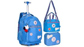 Kit Mochila Rodinha Rebecca Bonbon Estojo Lancheira Lover Azul