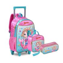 Kit Mochila Rodinha Sereia Meninas Infantil Escolar Rosa