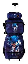 Kit Mochila Rodinha Sonic Com Estojo E Lancheira Infantil