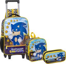 Kit Mochila Rodinha Sonic Com Estojo E Lancheira Infantil MIM6336-C