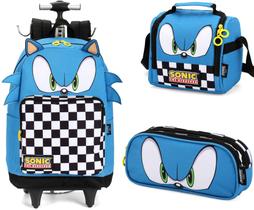 Kit Mochila Rodinha Sonic + Estojo + Lancheira Original