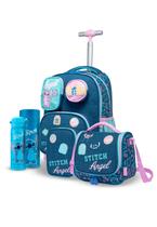Kit Mochila Rodinha Stitch Disney Escolar Garrafa Estojo Lancheira Espaçosa