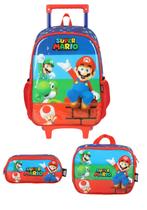 Kit Mochila Rodinha Super Mario + Estojo Duplo + Lancheira