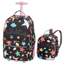 Kit Mochila Rodinha Tubo Lancheira Térmica Lilica Ripilica Lovit Prisma Pacific Preto